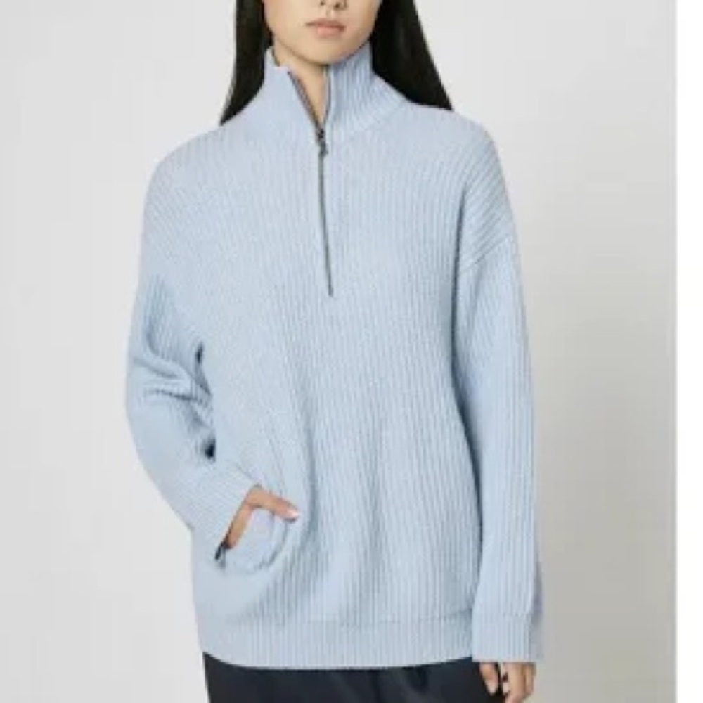 EQUIPMENT Bowee Blue ribbed wool + cashmere sweater oversize